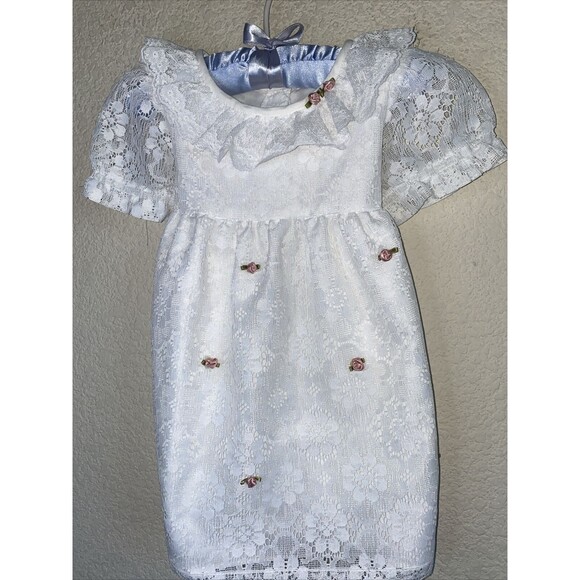 Vintage Sarah Kent White 3d Rose Lace Dress Collar Back Clip 6-12 Months Baby - Picture 1 of 10